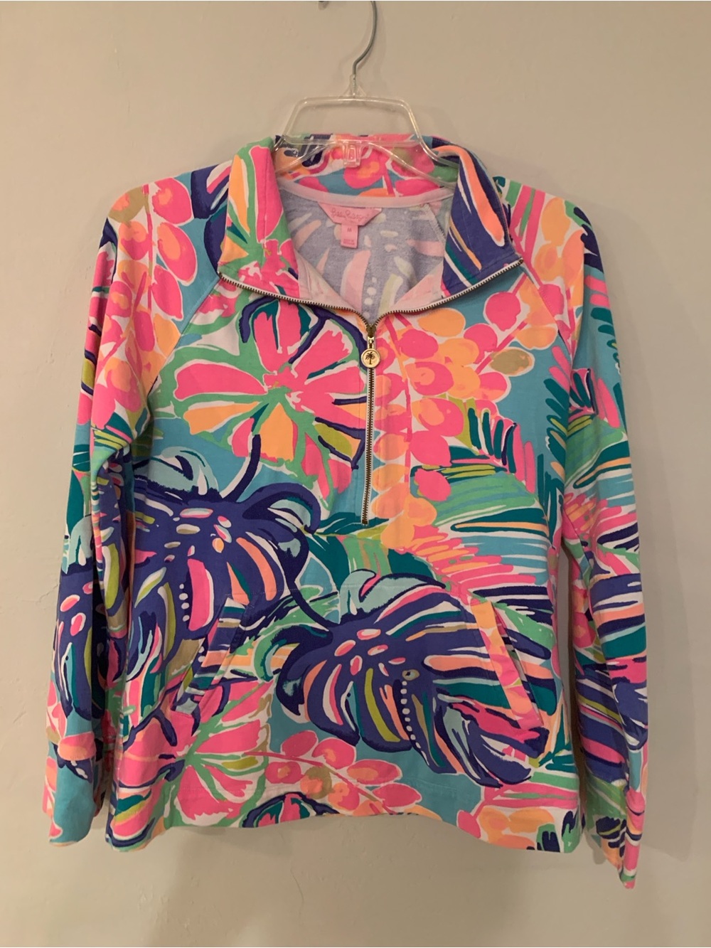 Lilly Pulitzer Multicolor Floral Half-Zip Tropical Pullover Med no flaws